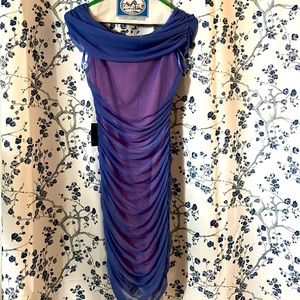 NWT Bebe Off the Shoulder Mesh Overlay Midi Dress